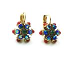Earrings By Mariana Woman Beautiful Flower Dark Green and Blue Swarovski Crystals - Image 2