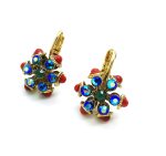 Earrings By Mariana Woman Beautiful Flower Dark Green and Blue Swarovski Crystals