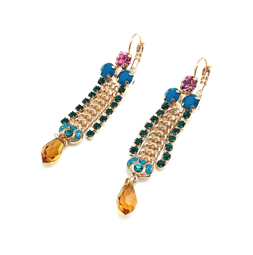 E-1330 1086 (2) Mariana Earrings Drop Rich Multi-color Swarovski Crystal Zulu Africa Coll. - Image 1