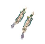 Mariana Earrings Blue Lagoon, Olive Green & Purple Swarovski Crystals Zulu Africa Coll.