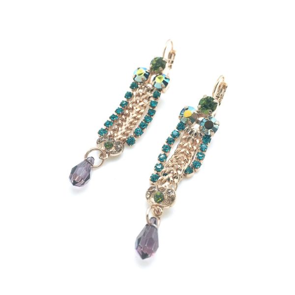 Mariana Earrings Blue Lagoon, Olive Green & Purple Swarovski Crystals Zulu Africa Coll.
