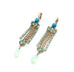 Earrings By Mariana Woman Rich Turquoise Mineral and Menta Swarovski Crystals