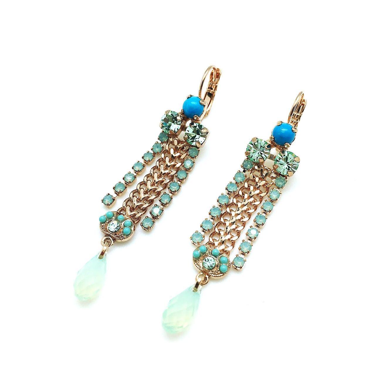 E-1330-M1087-RG6 (1) Earrings By Mariana Woman Rich Turquoise Mineral and Menta Swarovski Crystals - Image 1
