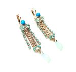 Earrings By Mariana Woman Rich Turquoise Mineral and Menta Swarovski Crystals - Image 2
