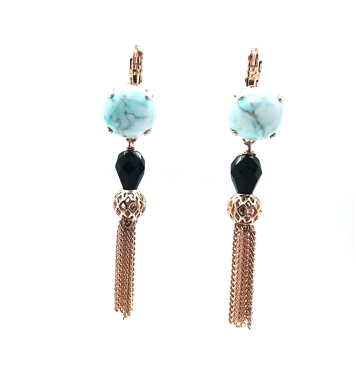 E-1423 5 1081 (2) Mariana Earrings Beautiful Drop Jet Black & Turquoise Austrian Crystals Zanzibar Africa Coll. - Image 1