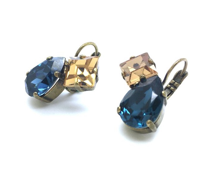 E-1504-2076-AG6 (1) Earrings By Mariana Woman Khaki and Pair Shape Capri Blue Swarovski Crystal - Image 1