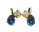 Earrings By Mariana Woman Khaki and Pair Shape Capri Blue Swarovski Crystal - Image 3