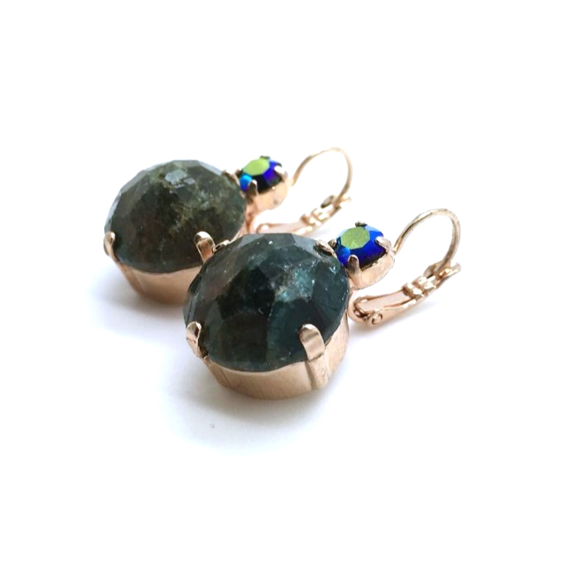 E-1506M-17204-RG (3) Mariana Earrings Green Aventurine & Amethyst Swarovski Crystals My Treasures Coll. - Image 1