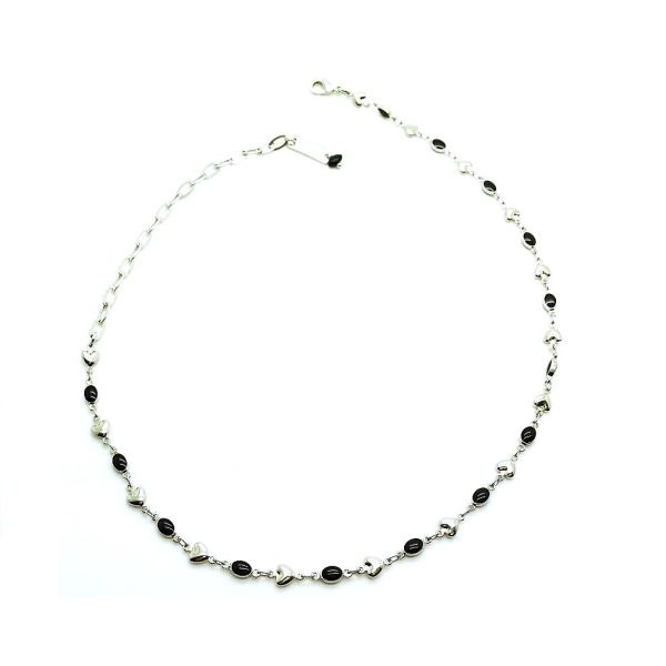 Mariana Necklace Black Oval & Silver Hear Shapes Swarovski Crystals My Treasures Coll.