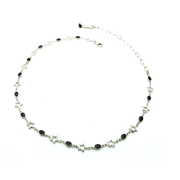 Mariana Necklace Black Oval & Silver Stars Crystal Swarovski My Treasures Coll.