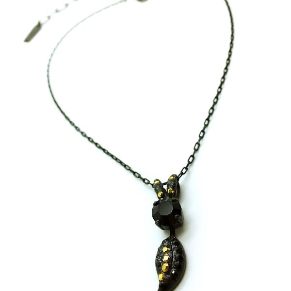 Mariana Pendant Necklace Leaf & Round Black,Crystal Rose Gold Swarovski Crystals Courage Inspiration Coll.