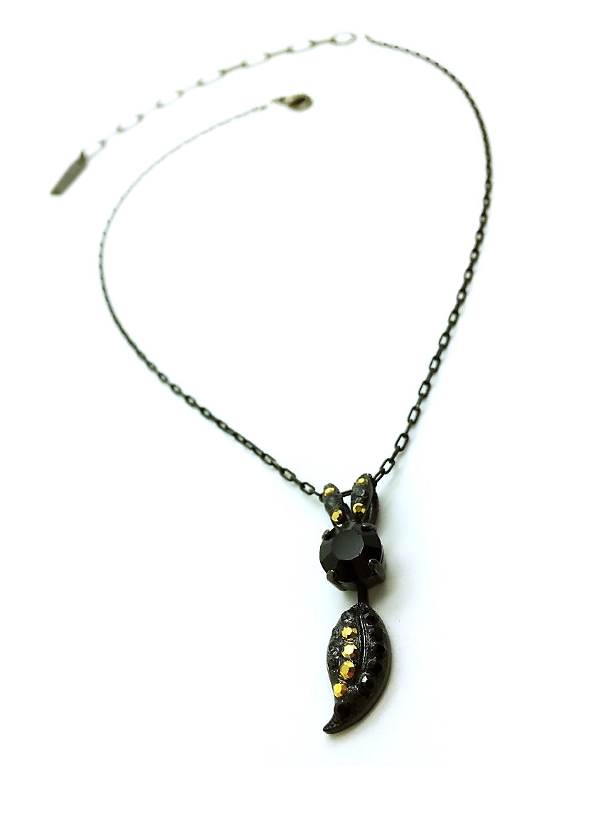 N-5143-280-5-BG (1) Mariana Pendant Necklace Leaf & Round Black,Crystal Rose Gold Swarovski Crystals Courage Inspiration Coll. - Image 1