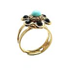 Mariana Ring Flower Shape Turquoise Mineral & Swarovski Crystal  Zanzibar Africa Coll. - Image 3
