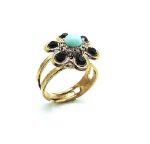 Mariana Ring Flower Shape Turquoise Mineral & Swarovski Crystal  Zanzibar Africa Coll.