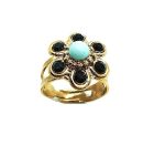 Mariana Ring Flower Shape Turquoise Mineral & Swarovski Crystal  Zanzibar Africa Coll. - Image 2