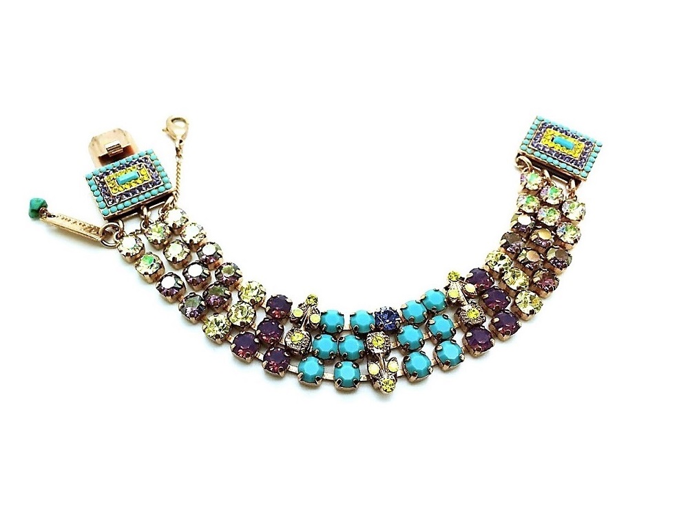 B-4000-3-1024 (2) Bracelet By Mariana Woman Turquoise and Purple Swarovski Crystals-RG - Image 1