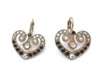 Earrings By Mariana Peace Nirvana Coll. Pearl & Black Heart Shape Austrian Crystals