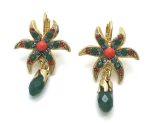 Earrings By Mariana Poppy East Meets West Coll. Red & Green Flower Austrian Crystal