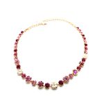 Necklace By Mariana Woman Beautiful Fuchsia and Light Rose Swarovski Crystals - Image 2