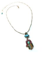 Mariana Pendant Necklace Turquoise Swarovski Crystal Hamsa Blue Suede Shoes Nostalgia Coll. - Image 3