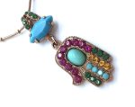 Mariana Pendant Necklace Turquoise Swarovski Crystal Hamsa Blue Suede Shoes Nostalgia Coll. - Image 2