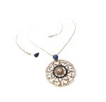Mariana Pendant Necklace Montana Blue Austrian Crystals filigree Spring 2019 Coll.