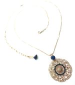 Mariana Pendant Necklace Montana Blue Austrian Crystals filigree Spring 2019 Coll. - Image 3