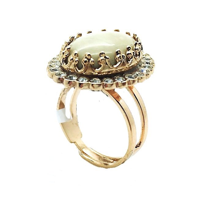 R-7090M-1078-RG (2) Ring By Mariana Woman Oval Shape Riverstone Mineral and Clear Swarovski Crystals - Image 1
