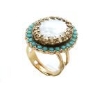 Ring By Mariana Woman Beautiful Flower Shape Turquoise and White Shell Minerals - Image 3
