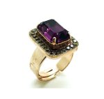 Ring By Mariana Woman Rectangle Tanzanite and Amethyst Swarovski Crystals