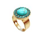Mariana Ring Round Shape Turquoise Mineral & Light Blue Swarovski Crystals Zambezi Africa Coll.