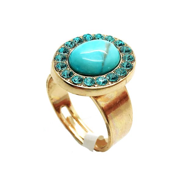 Mariana Ring Round Shape Turquoise Mineral & Light Blue Swarovski Crystals Zambezi Africa Coll.