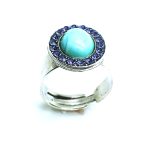 Mariana Ring Beautiful Round Shape Turquoise Stone And Blue Austrian Crystals - Image 3