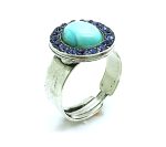 Mariana Ring Beautiful Round Shape Turquoise Stone And Blue Austrian Crystals
