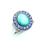 Mariana Ring Beautiful Round Shape Turquoise Stone And Blue Austrian Crystals - Image 2