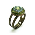 Mariana Ring Beautiful Round Shape Green, Light Blue & Yellow Swarovski Crystals