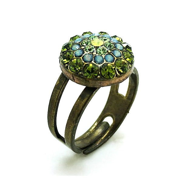 R-7141-1-400-AG (2) Mariana Ring Beautiful Round Shape Green, Light Blue & Yellow Swarovski Crystals - Image 1