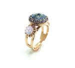 Ring By Mariana Woman Beautiful Light Olive Green and Clear Pink Swarovski Crystals