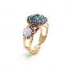 Ring By Mariana Woman Beautiful Light Olive Green and Clear Pink Swarovski Crystals