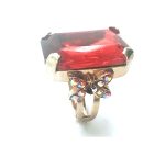 Mariana Ring Rectungle & Butterfly Shape Red Swarovski Crystal Jade Olive Coll.