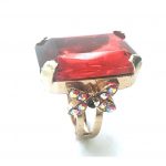 Mariana Ring Rectungle & Butterfly Shape Red Swarovski Crystal Jade Olive Coll.