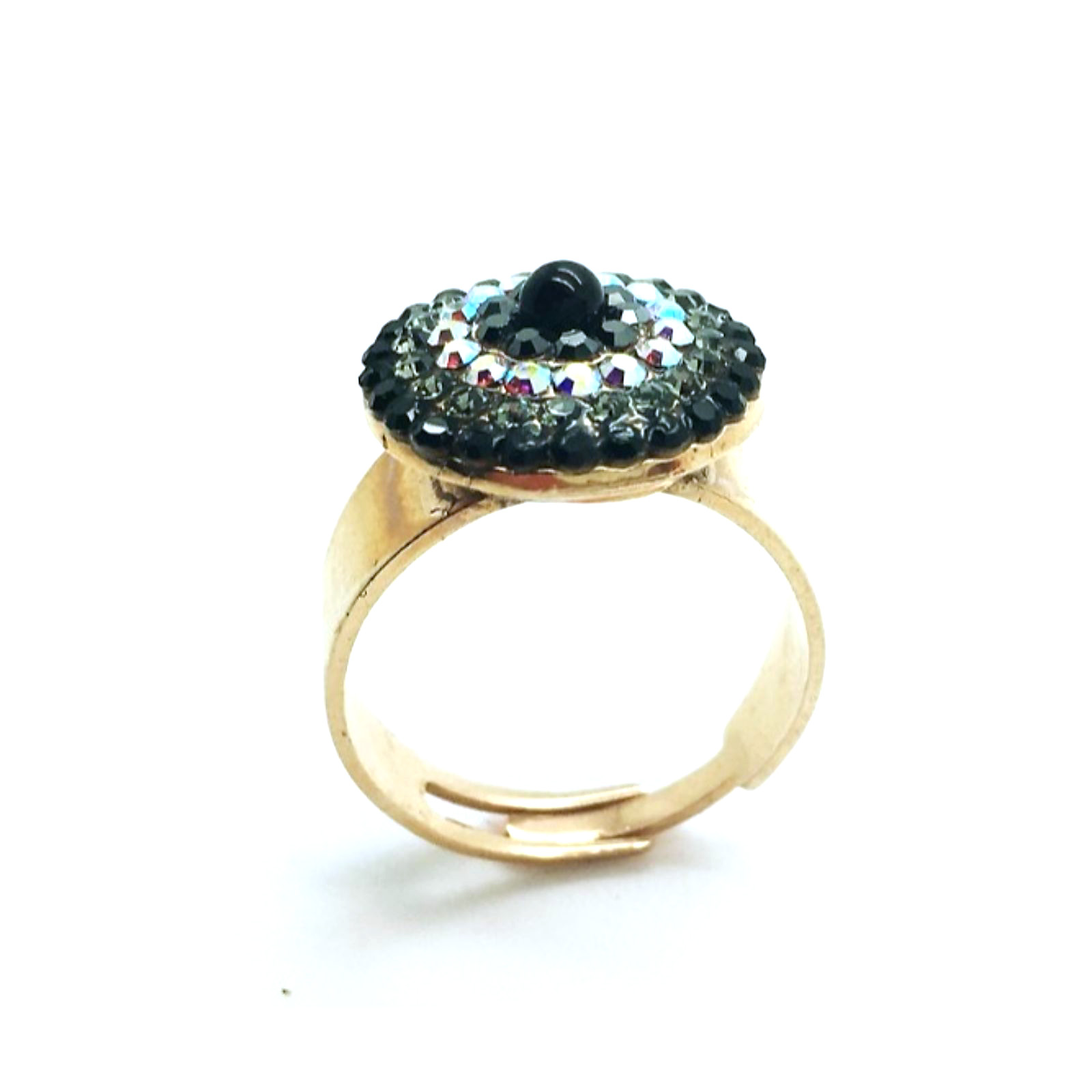 R-7193-1094-RG (2) Mariana Ring Beautiful Round Shape Black, Grey & Crystal AB Swarovski Crystals - Image 1