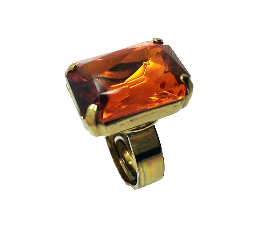 R-7283 2 203 (6) Mariana Ring Beautiful Rectungle Shape Honey Swarovski Crystal - Image 1