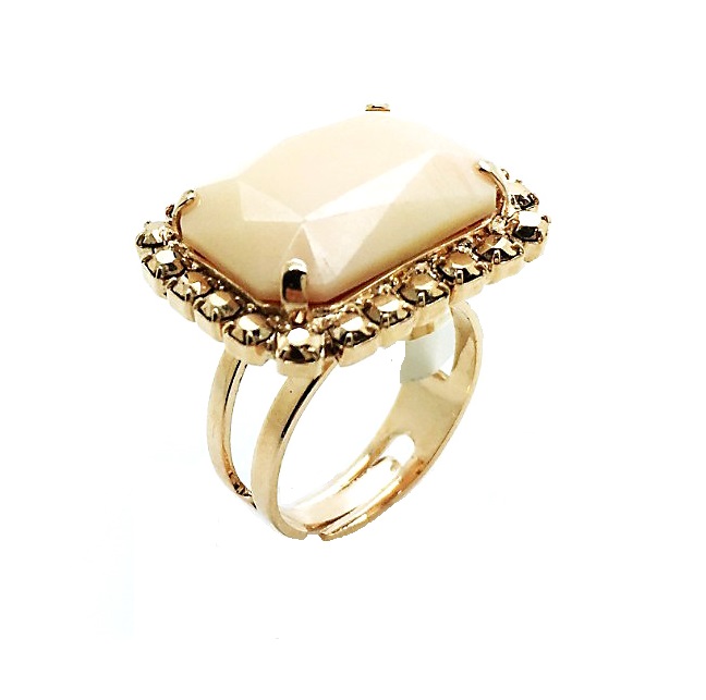 R-7411 11R299 (1) Mariana Ring Riverstone Rectangle shape Cream Swarovski Crystal - Image 1
