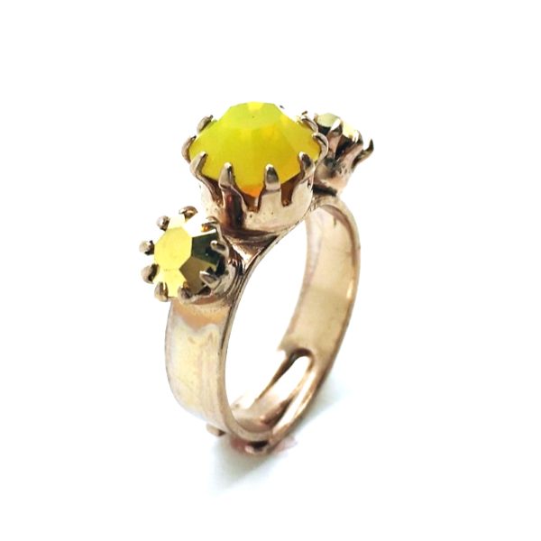 Mariana Ring Rutilated Yellow Quartz Mineral & Crystal Rose Gold Swarovski Crystal
