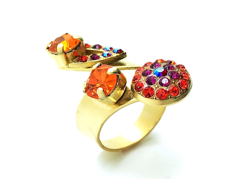R-7526-1075-RG (4) Mariana Ring Beautiful Flower Shape Red & Purple Swarovski Crystal - Image 1