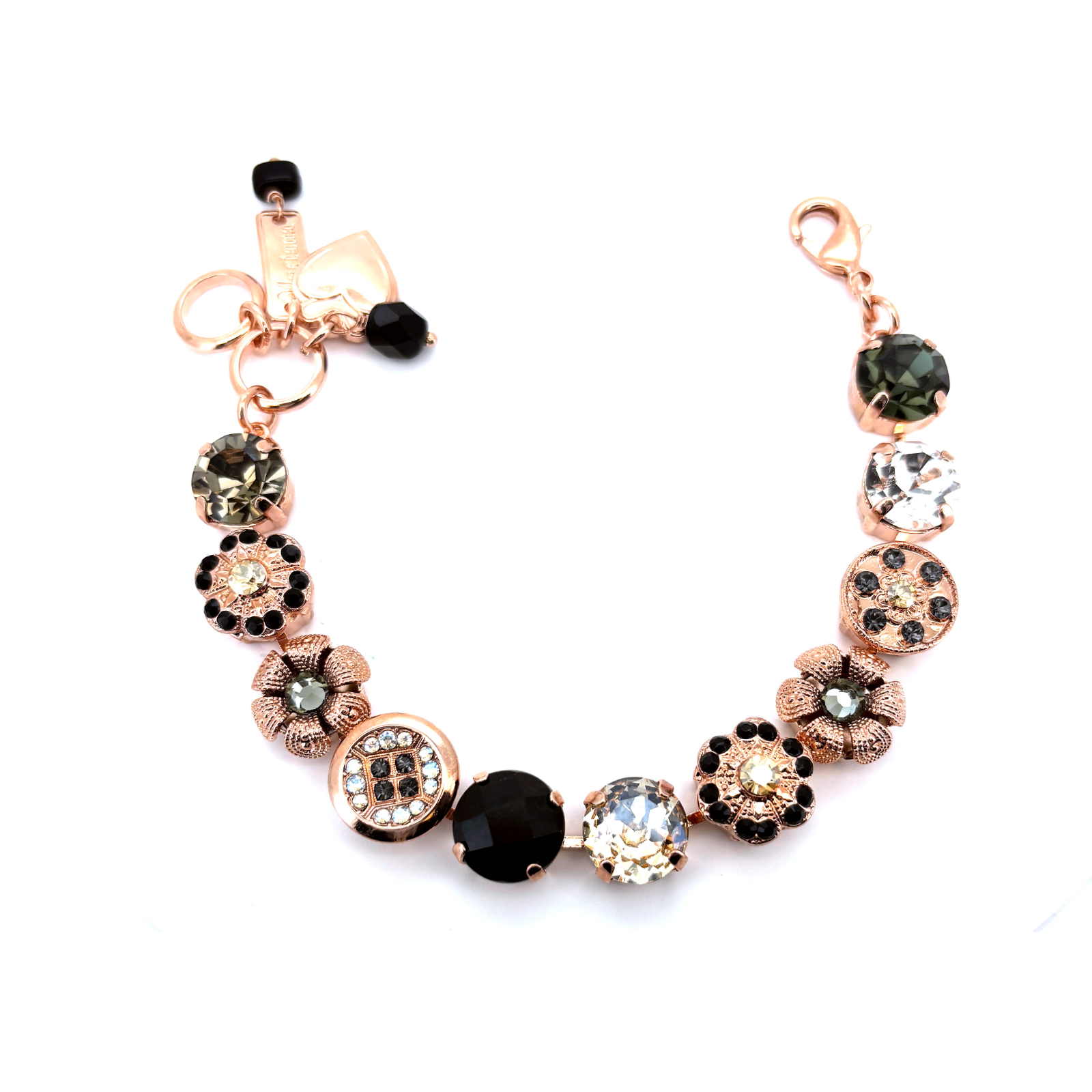B-4084-10-1908-RG (3) Bracelet By Mariana Woman Beautiful Jet and Moonlight Swarovski Crystals - Image 1