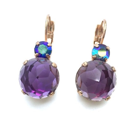 Earrings By Mariana Woman Faceted Amethyst and Metallic Blue Swarovski Crystals