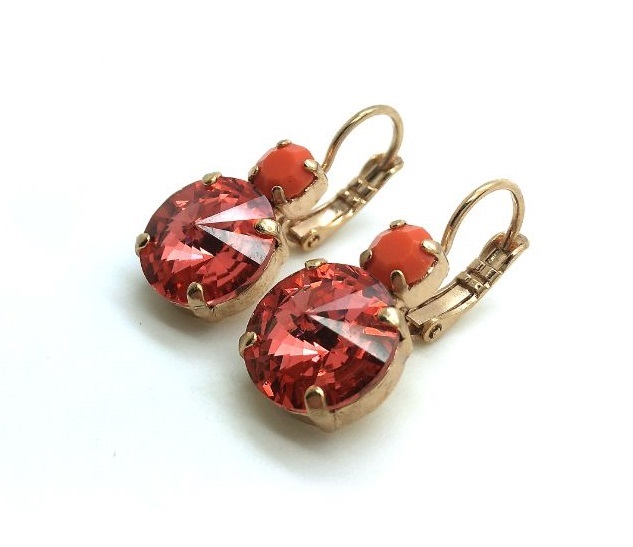 E-1037R-542-RG (3) Earrings By Mariana Woman Padparadscha and Orange Swarovski Crystal - Image 1