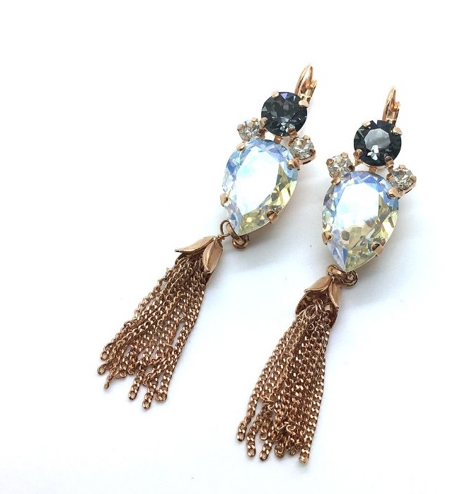 E-1098-6-1080-RG6 (2) Mariana Earrings Clear Pear Shape Drop Crystal Swarovski Crystal Zulu Africa Coll. - Image 1